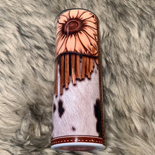 Load image into Gallery viewer, Cowprint Sunflower Leather Fringe
